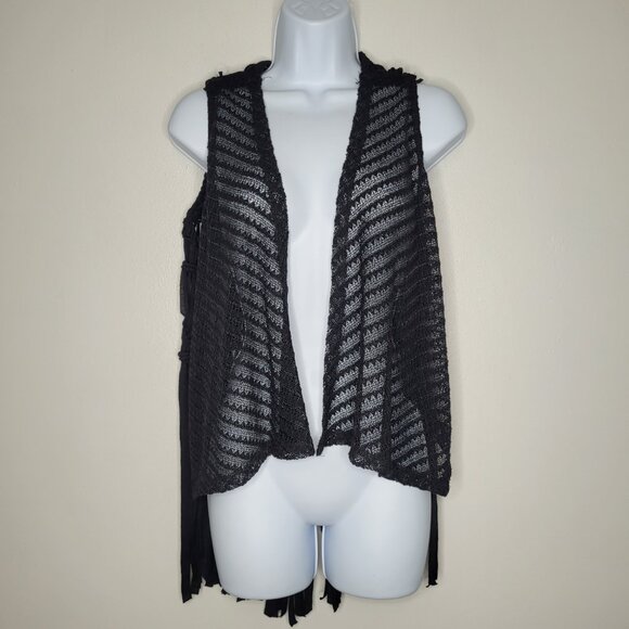 Day trip black open knit hippie festival mystical open front vest size medium - Picture 1 of 7